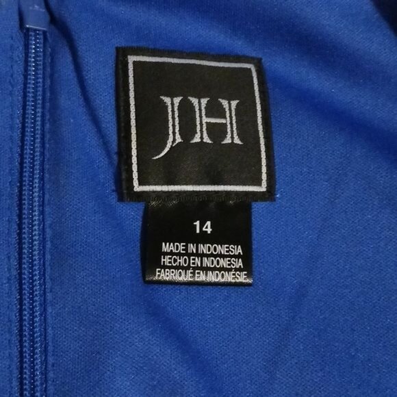 JH Blue Floral Pattern Sleeveless High Pleated Neck Dress Size 14 - Picture 7 of 10